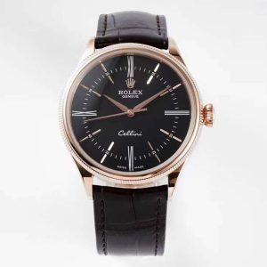 Rolex Cellini KZF Rose Gold Black Dial Roman Markers Swiss 3132