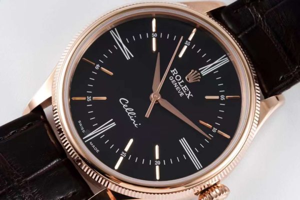 Rolex Cellini KZF Rose Gold Black Dial Roman Markers Swiss 3132