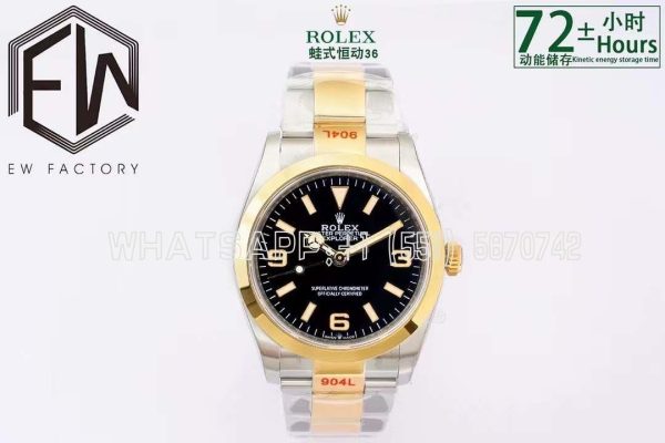 Rolex Explorer I 36mm 124273 Baselworld EWF Yellow Gold & SS 904L Black Dial Swiss 3230