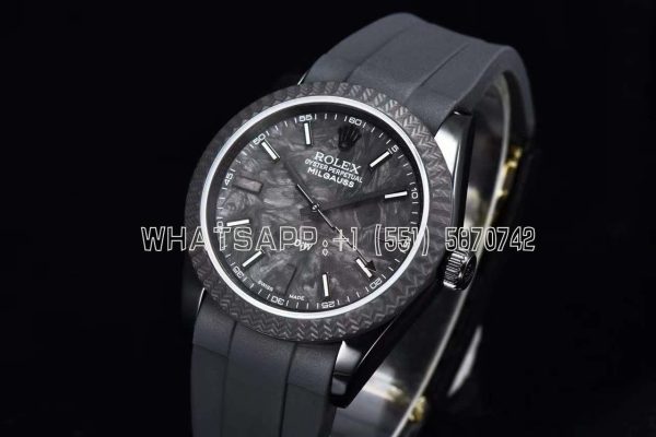 Rolex Milgauss DiW Black Carbon Casing Watch - ETA2836 Automatic Movement in Black Strap