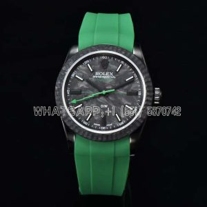 Rolex Milgauss DiW Black Carbon Casing Watch - ETA2836 Automatic Movement in Green Strap