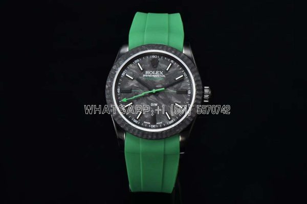 Rolex Milgauss DiW Black Carbon Casing Watch - ETA2836 Automatic Movement in Green Strap