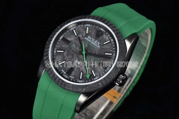 Rolex Milgauss DiW Black Carbon Casing Watch - ETA2836 Automatic Movement in Green Strap