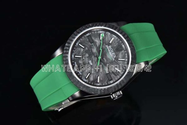 Rolex Milgauss DiW Black Carbon Casing Watch - ETA2836 Automatic Movement in Green Strap