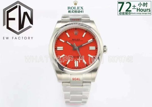 Rolex Oyster Perpetual 41mm 124300 EWF SS 904L Red Dial Swiss 3230