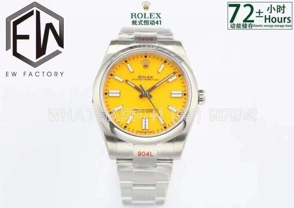 Rolex Oyster Perpetual 41mm 124300 EWF SS 904L Yellow Blue Dial Swiss 3230