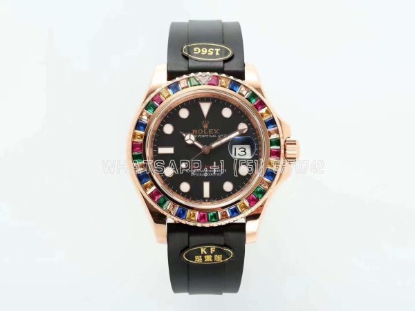 Rolex Yacht Master 40 Black Dial with Rainbow Diamond Bezel in Rose Gold