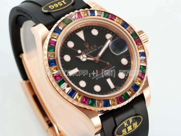 Rolex Yacht Master 40 Black Dial with Rainbow Diamond Bezel in Rose Gold