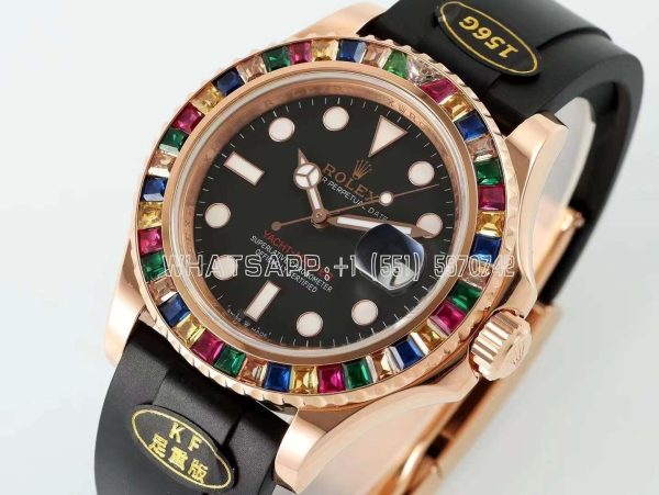 Rolex Yacht Master 40 Black Dial with Rainbow Diamond Bezel in Rose Gold