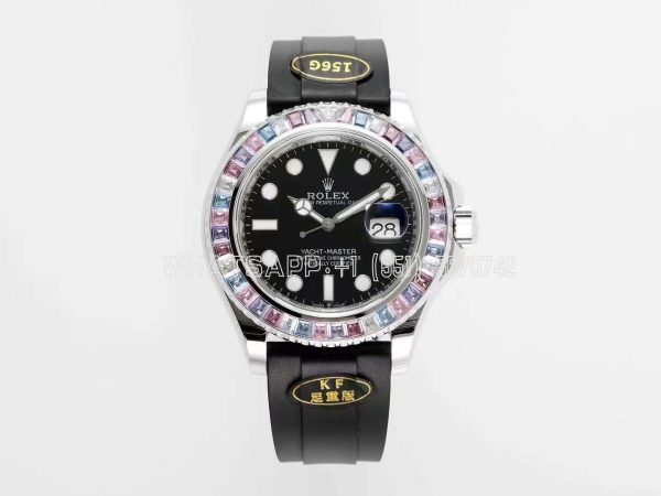 Rolex Yacht Master 40mm 126655 Black Dial with Rainbow Diamond Bezel KF