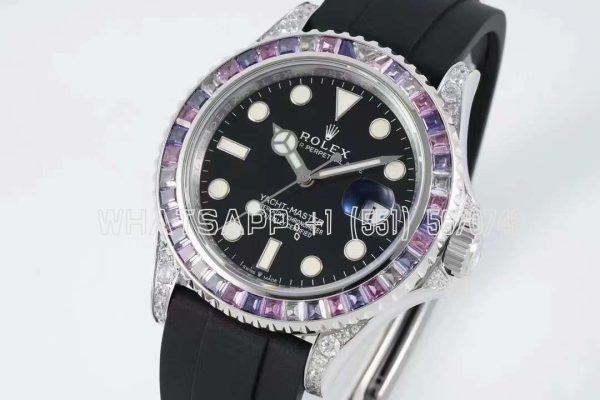 Rolex Yacht Master M126679SABR 42MM White Gold and Black Dial with Rainbow Diamond Bezel JVS Factory