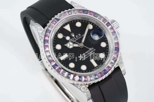 Rolex Yacht Master M126679SABR 42MM White Gold and Black Dial with Rainbow Diamond Bezel JVS Factory