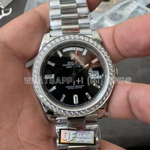 Rolex Day-Date 40 White Gold Diamond Bezel 228349 Black Dial QF Factory