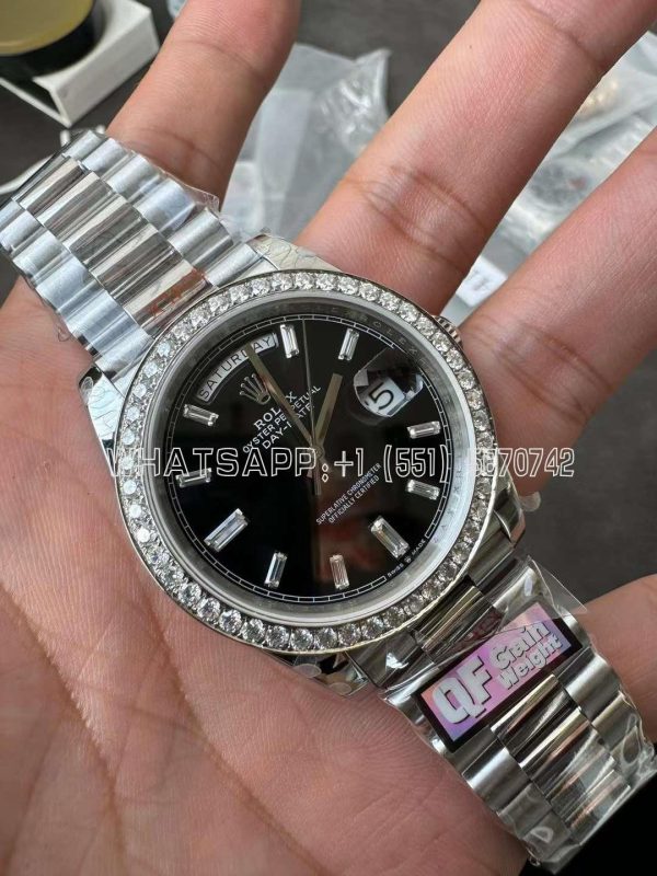 Rolex Day-Date 40 White Gold Diamond Bezel 228349 Black Dial QF Factory