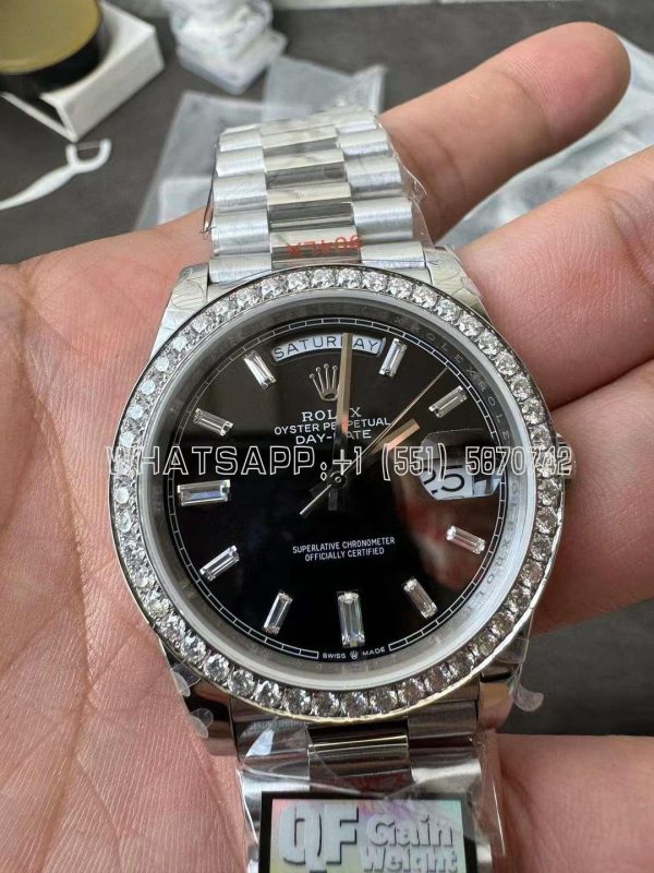 Rolex Day-Date 40 White Gold Diamond Bezel 228349 Black Dial QF Factory