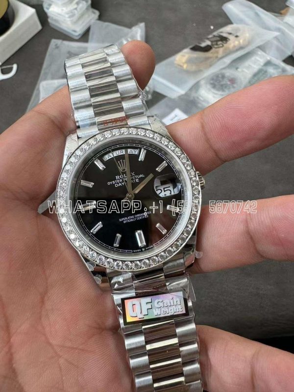 Rolex Day-Date 40 White Gold Diamond Bezel 228349 Black Dial QF Factory