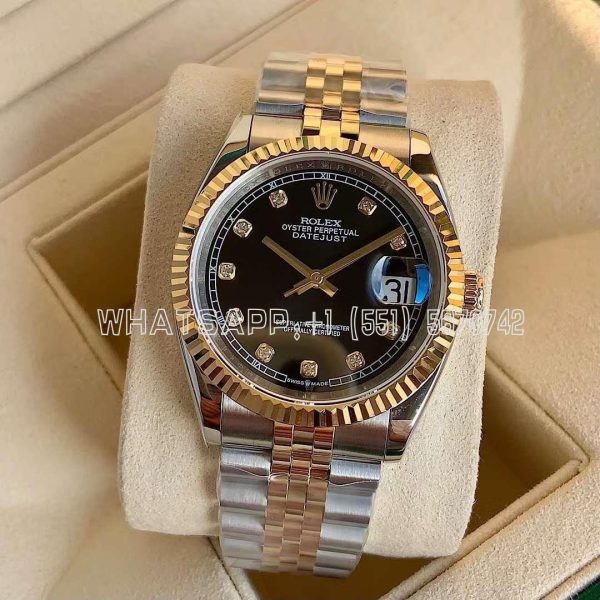 Rolex Datejust 126233 36mm Black and Diamond Dial Strap Steel/Gold