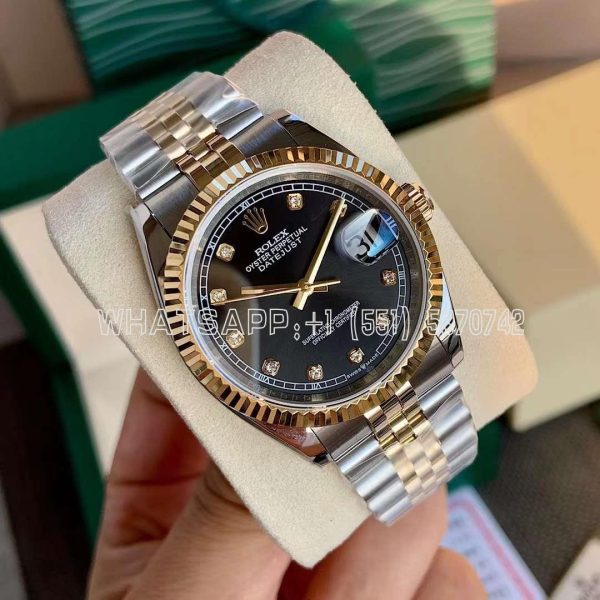 Rolex Datejust 126233 36mm Black and Diamond Dial Strap Steel/Gold