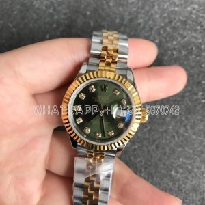 Rolex Datejust 28 Yellow Gold Diamond and Green Dial GS Factory