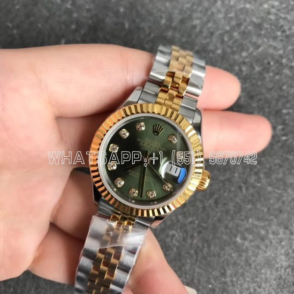 Rolex Datejust 28 Yellow Gold Diamond and Green Dial GS Factory