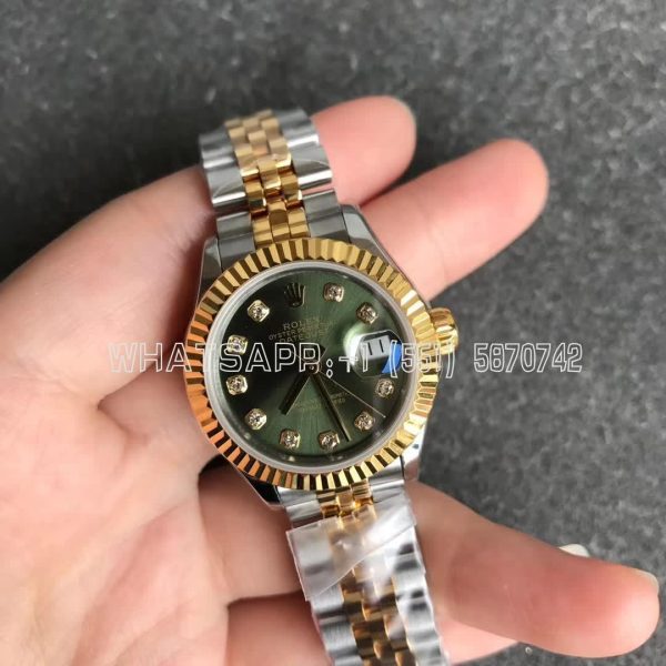 Rolex Datejust 28 Yellow Gold Diamond and Green Dial GS Factory