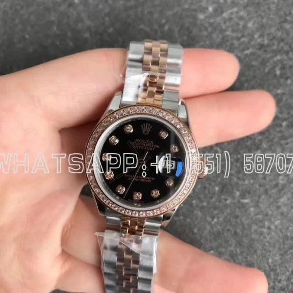 Rolex Datejust 28mm Stainless Steel & Rose Gold Black and Diamond Dial Diamond Bezel GS Factory