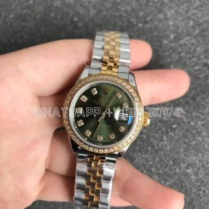 Rolex Datejust 28mm Yellow Gold Diamond and Green Dial Diamond Bezel GS Factory