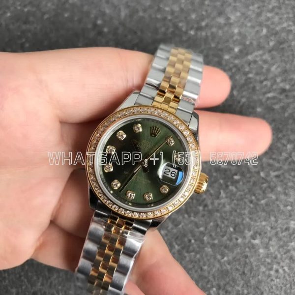 Rolex Datejust 28mm Yellow Gold Diamond and Green Dial Diamond Bezel GS Factory