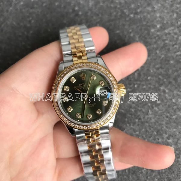 Rolex Datejust 28mm Yellow Gold Diamond and Green Dial Diamond Bezel GS Factory