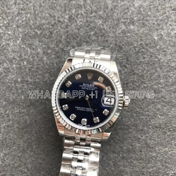 Rolex Datejust 31mm 178274 Blue Set Diamonds Dial Fluted Bezel Jubilee GS Factory