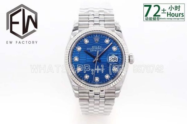 Rolex Datejust 36 126234 Blue Motif Dial with Diamond Marker in Steel in Jubilee EWF