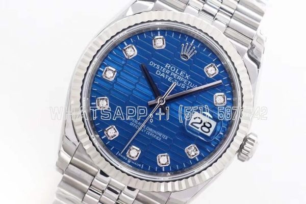 Rolex Datejust 36 126234 Blue Motif Dial with Diamond Marker in Steel in Jubilee EWF