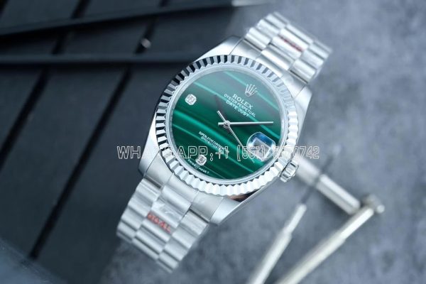 Rolex Datejust 36 904L Steel Case & Oyster Bracelet Green Malachite Dial Diamonds