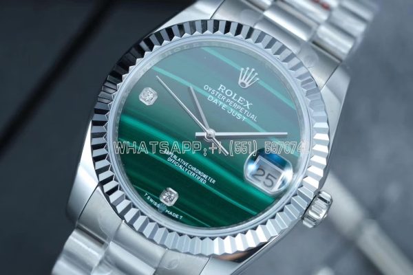 Rolex Datejust 36 904L Steel Case & Oyster Bracelet Green Malachite Dial Diamonds