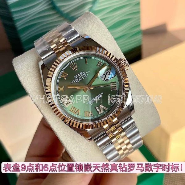 Rolex Datejust 36 Olive Green Roman Diamond Dial Jubilee 126233