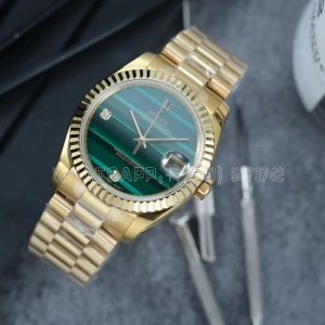 Rolex Datejust 36 Yellow Gold Bracelet Green Malachite Dial Diamonds