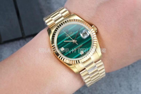 Rolex Datejust 36 Yellow Gold Bracelet Green Malachite Dial Diamonds