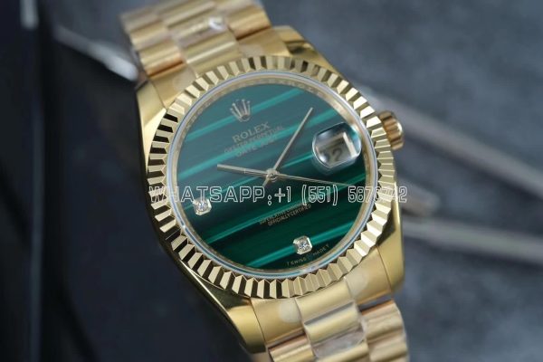 Rolex Datejust 36 Yellow Gold Bracelet Green Malachite Dial Diamonds