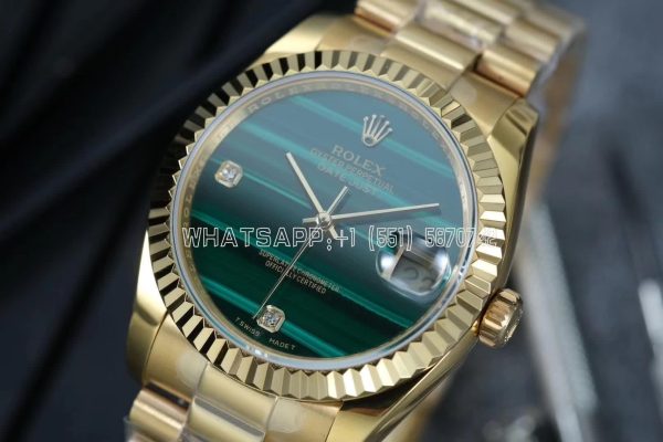 Rolex Datejust 36 Yellow Gold Bracelet Green Malachite Dial Diamonds