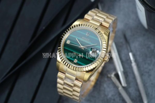 Rolex Datejust 36 Yellow Gold Bracelet Green Malachite Dial Diamonds