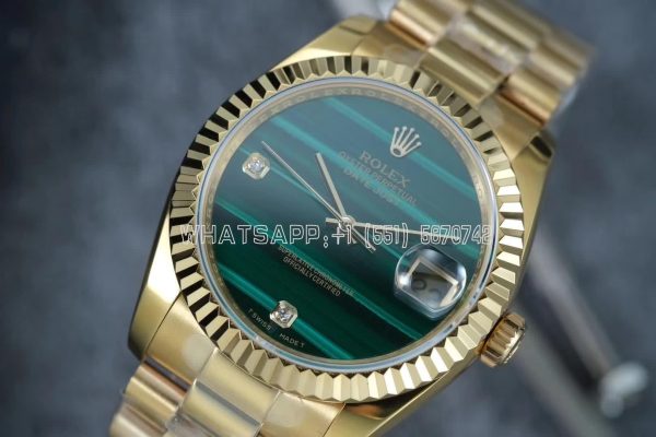 Rolex Datejust 36 Yellow Gold Bracelet Green Malachite Dial Diamonds