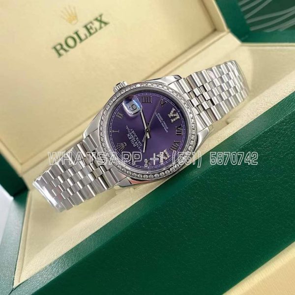 Rolex Datejust Purple Roman Numeral Dial Diamond Bezel 36mm 126284RBR