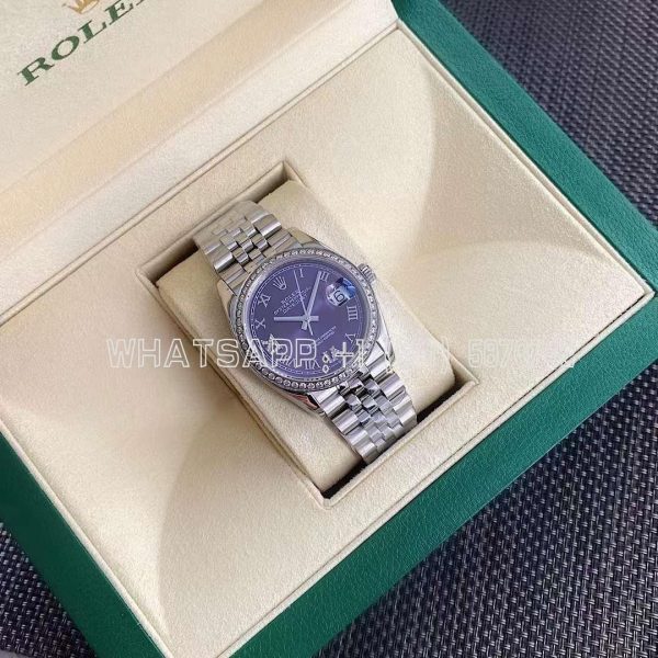 Rolex Datejust Purple Roman Numeral Dial Diamond Bezel 36mm 126284RBR