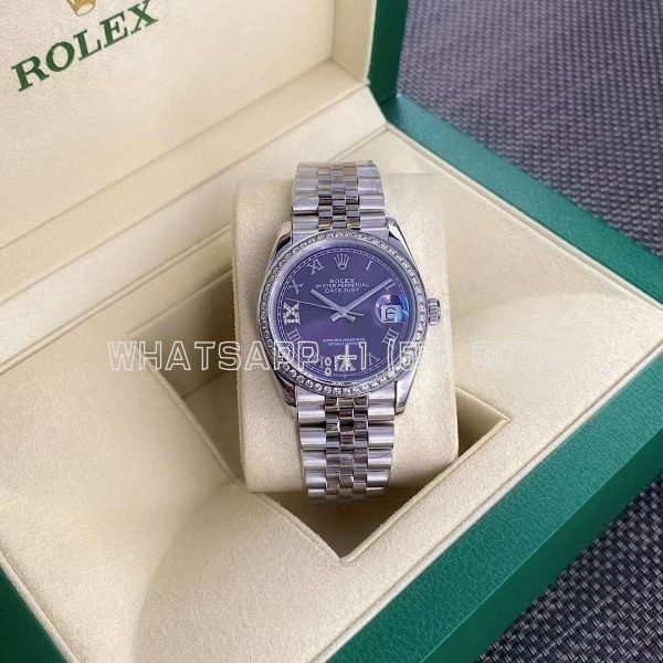 Rolex Datejust Purple Roman Numeral Dial Diamond Bezel 36mm 126284RBR