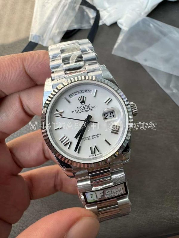 Rolex Day-Date 128239-0059 36mm 904L Roman Numerals White Dial Version QF Factory