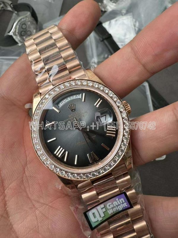 Rolex Day-Date 228238 40mm RG 904L Steel Grey Gradient Dial Gain Weight Diamond Bezel QF Factory