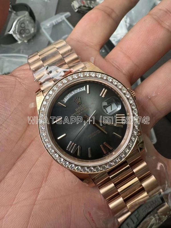 Rolex Day-Date 228238 40mm RG 904L Steel Grey Gradient Dial Gain Weight Diamond Bezel QF Factory