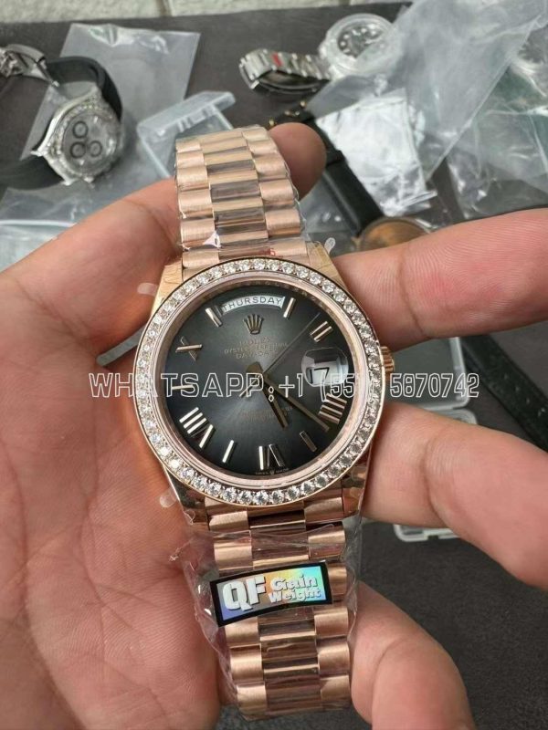 Rolex Day-Date 228238 40mm RG 904L Steel Grey Gradient Dial Gain Weight Diamond Bezel QF Factory