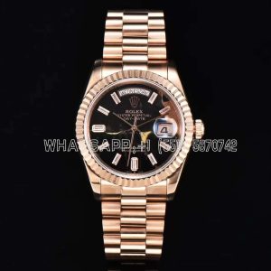 Rolex Day-Date 36 128235 Eisenkiesel (Quartz Stone) Baguette Diamond Dial in Everose Gold