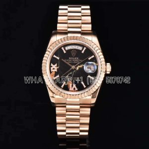 Rolex Day-Date 36 128235 Eisenkiesel (Quartz Stone) Diamond Roman Dial in Everose Gold